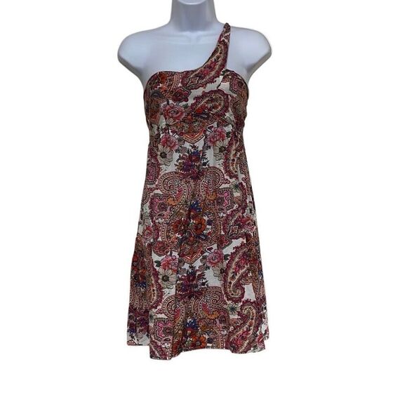 OndadeMar Women Small Pink Floral Paisley One Shoulder 100% Cotton Dress Coverup - Picture 1 of 10